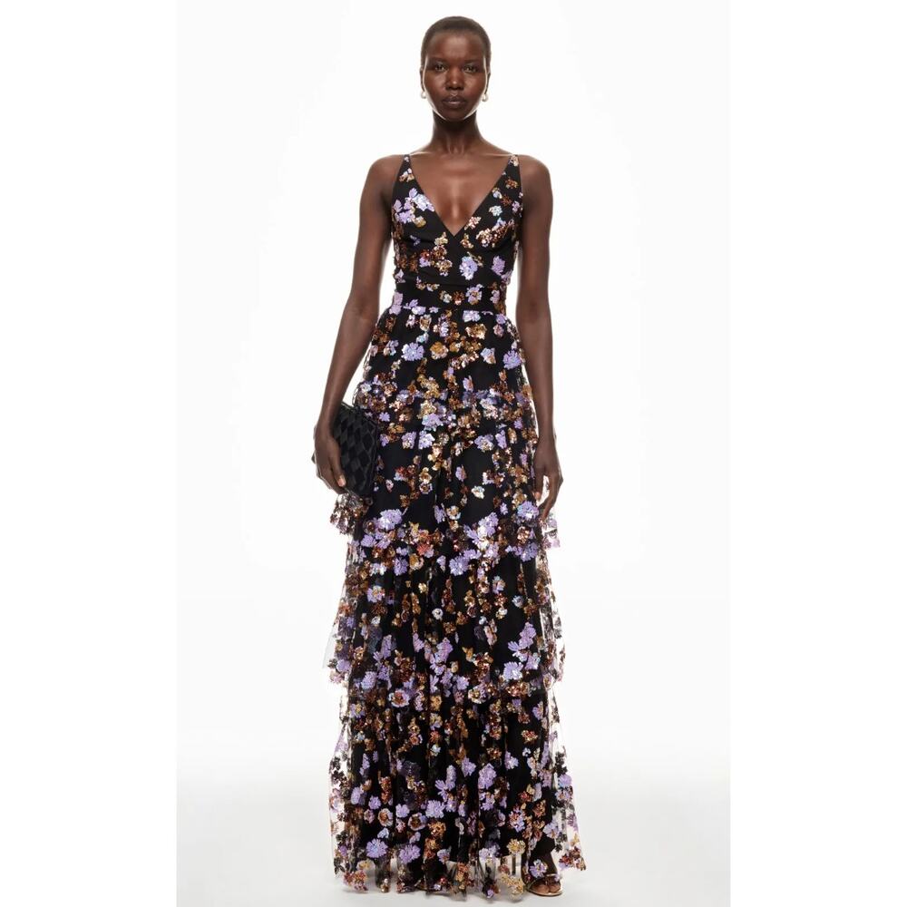 Dress The Population Lorain Gown with Floral Sequin